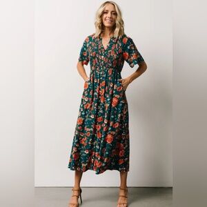 Botega Midi Dress - Teal & Orange Floral